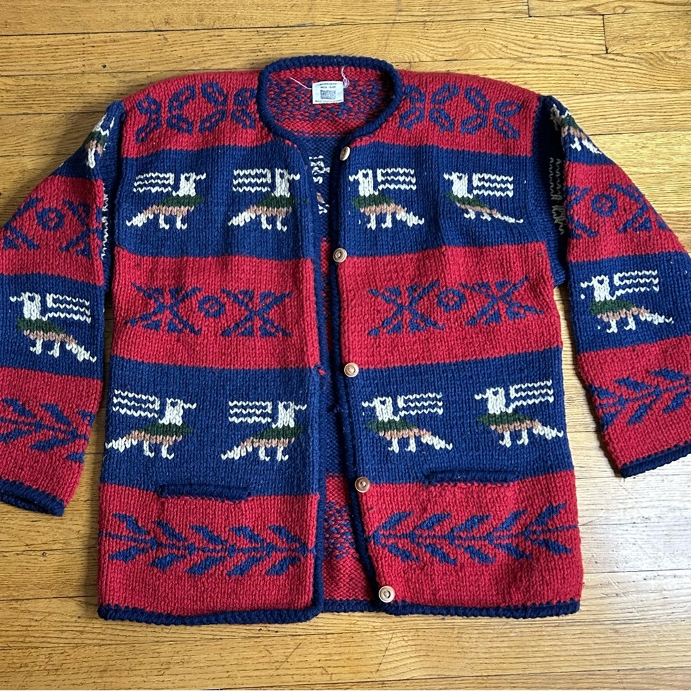 Artesanias Hand-Knitted Cardigan Sweater 100% Wool